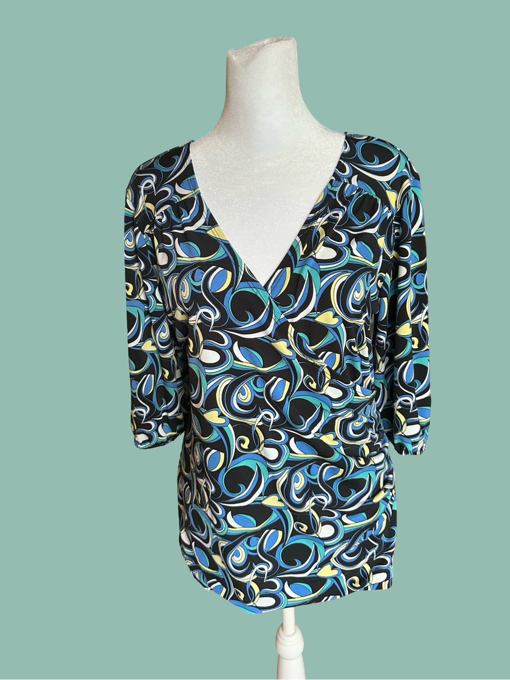 Suzie In The City 90s Black Multi-Print Wrap Blouse